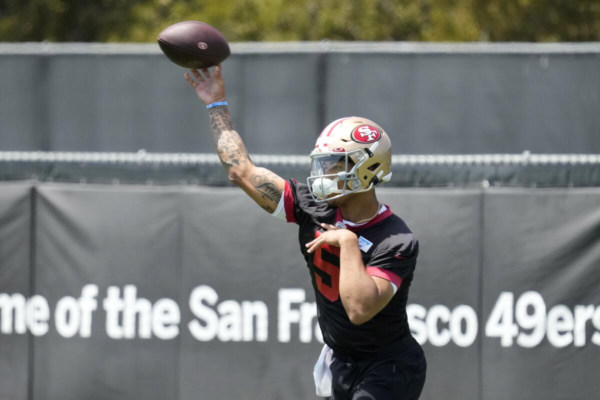 49ers rookie QB Trey Lance ready for work at rookie camp - The San Diego  Union-Tribune