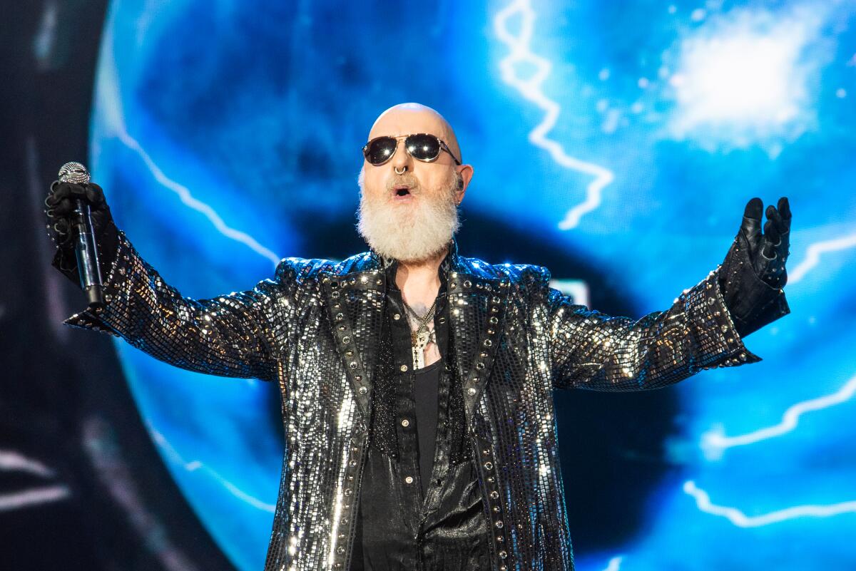 Rob Halford of Judas Priest performs onstage.