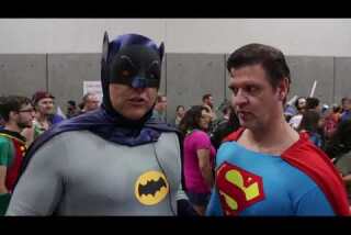 Batman goes against Superman on the Comic-Con floor