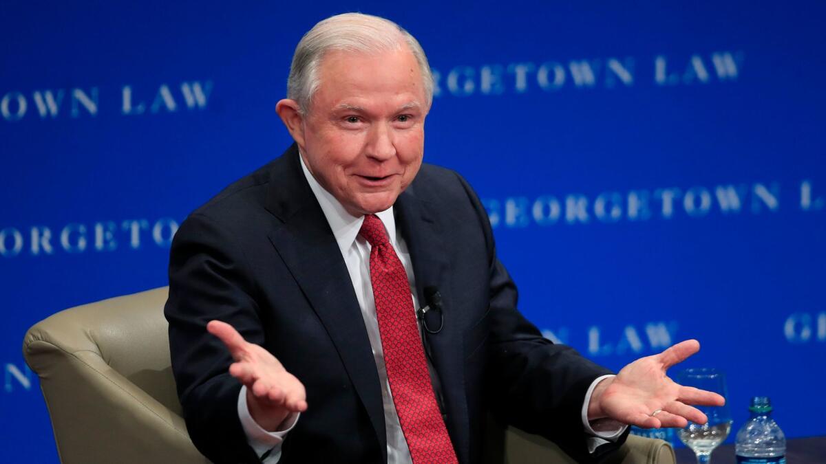 Attorney General Jeff Sessions speaks about free speech at the Georgetown University Law Center in Washington on Sept. 26.