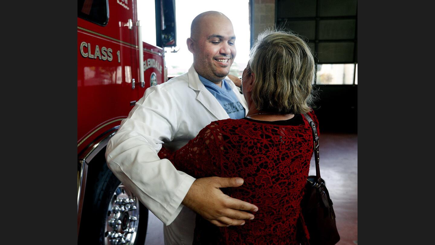 Photo Gallery: Stroke victim visits Glendale Fire Station 25 to thank first responders and Glendale Adventist doctor who saved her