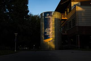 RIVERSIDE, CA - APRIL 7, 2021: The sign says UC Riverside is "The nation's leader in social mobility," but now the school is grappling with allegations of campus funding inequities on April 7, 2021 in Riverside, California. (Gina Ferazzi / Los Angeles Times)