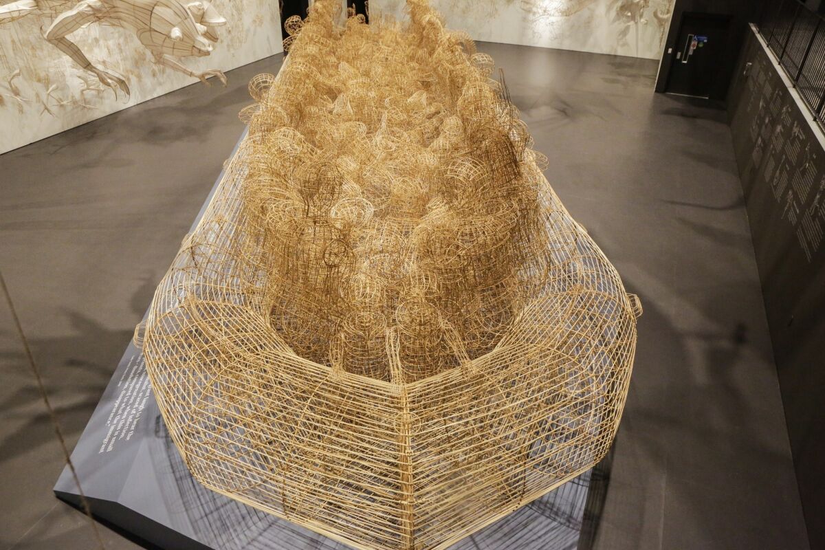 Chinese artist Ai Weiwei’s themes of freedom of expression and refugees have new resonance now with the recent demolition of his Beijing studio. The "Life Cycle" sculpture demonstrates refugees on a boat.