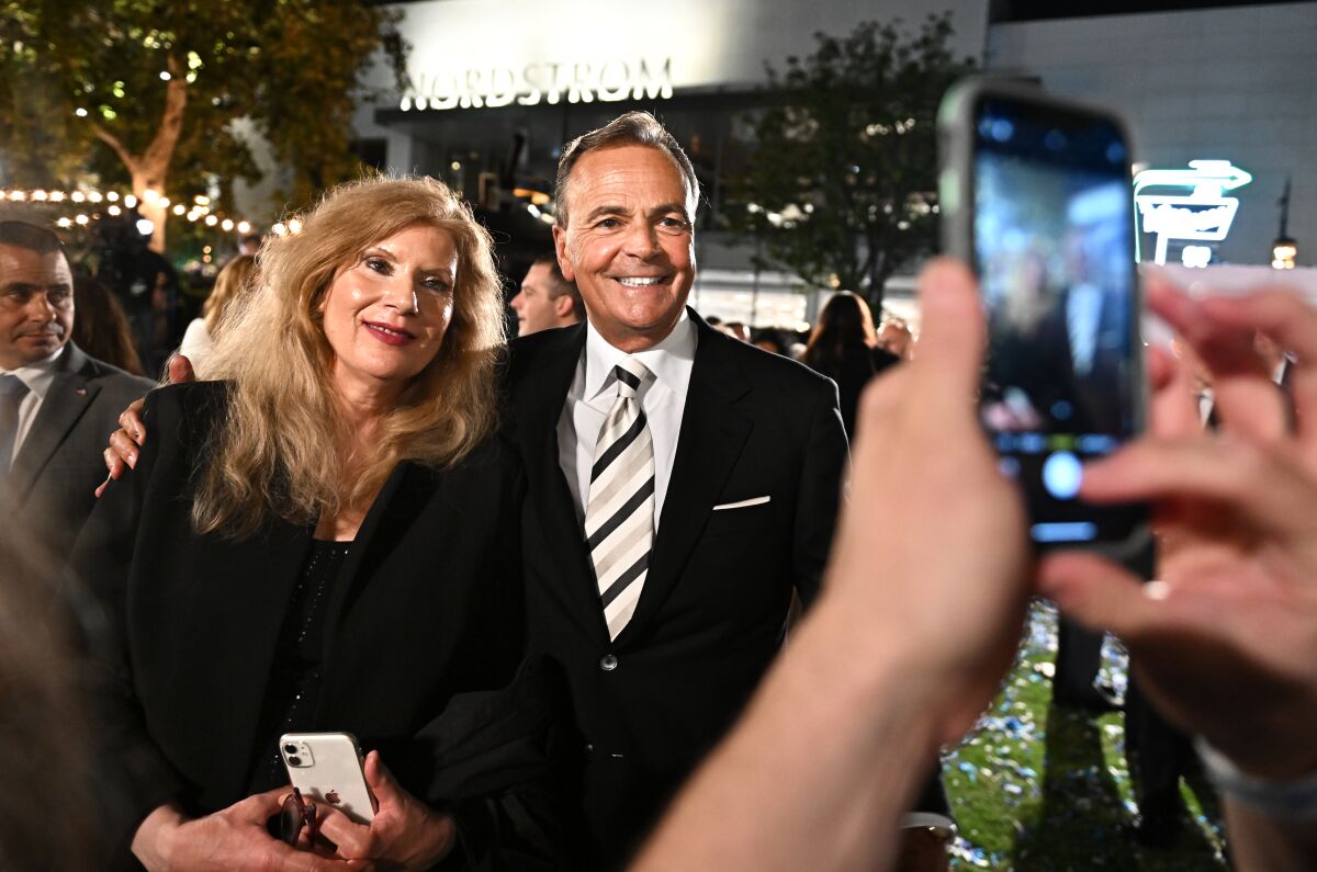 Rick Caruso greets his supporters on election night on Tuesday.