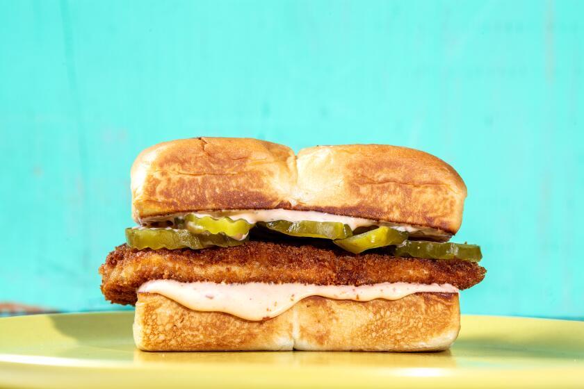 LOS ANGELES, CA- February 13, 2020: Fried Chicken Sandwich on Thursday, February 13, 2020. Prop styling by Rebecca Buenik. (Mariah Tauger / Los Angeles Times)
