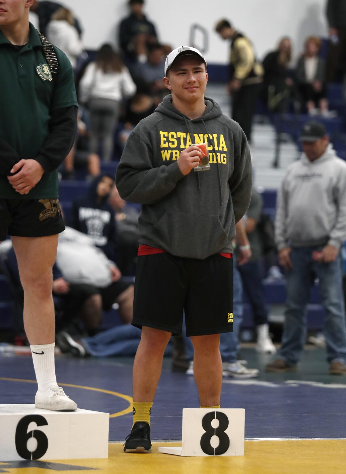 Estancia's Jacob Potts placed eighth in the 195-pound weight class during the CIF Southern Section Masters wrestling meet at Sonora High in La Habra on Saturday.