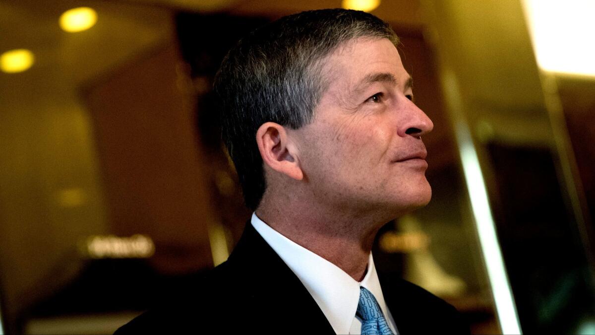 Rep. Jeb Hensarling, (R-Texas), chairman of the House Financial Services Committee, speaks to reporters at Trump Tower in New York in November 2016.