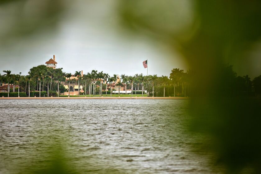 WEST PALM BEACH, FL - SEPTEMBER 24: A view of Mar-A-Lago, the Palm Beach, Florida home of Donald Trump from the West Palm Beach side of the intercoastal waterway on Thursday, Sept. 24, 2020 in Palm Beach, FL. (Jason Armond / Los Angeles Times)