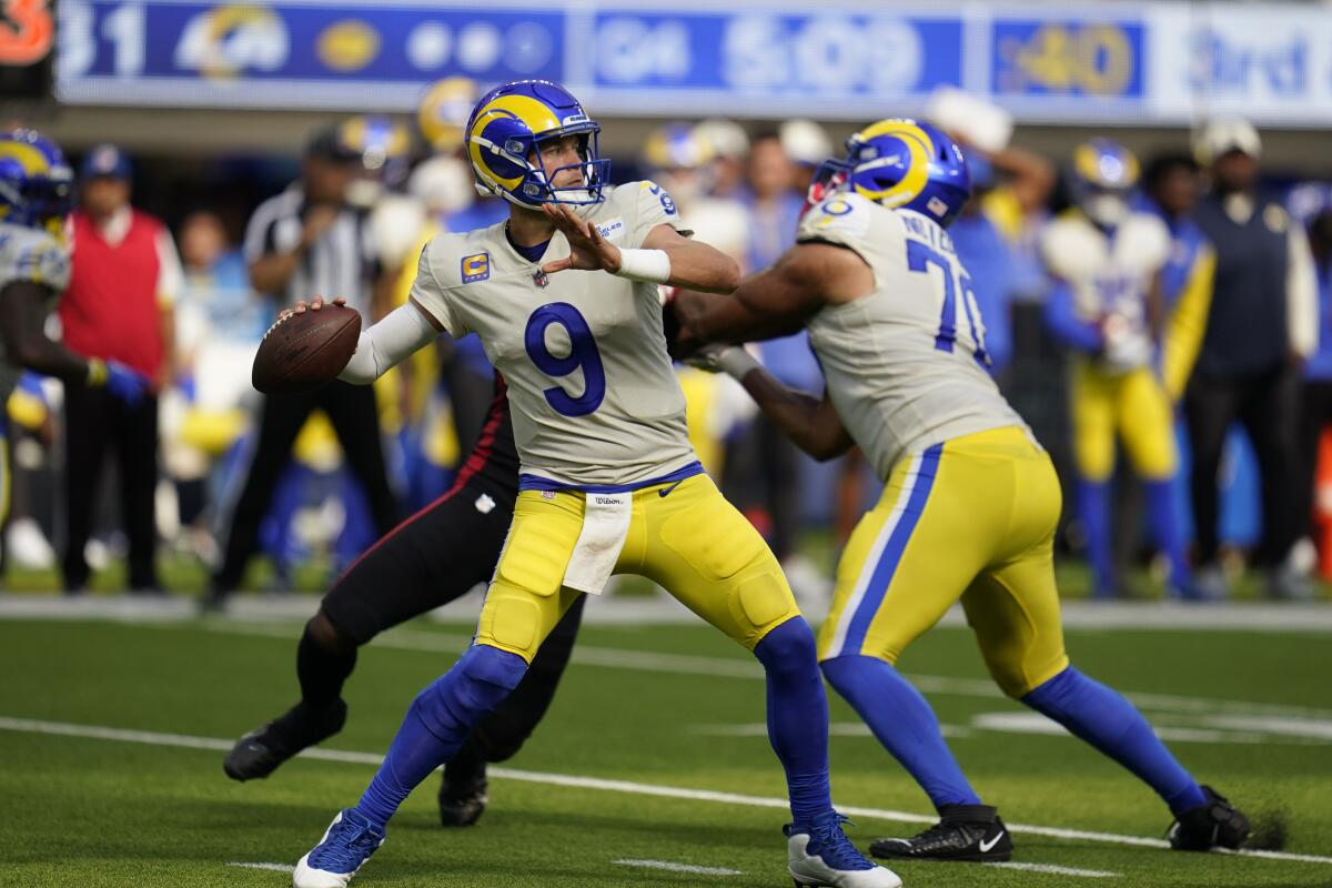 Rams quarterback Matthew Stafford throws against the Atlanta Falcons on Sept. 18.