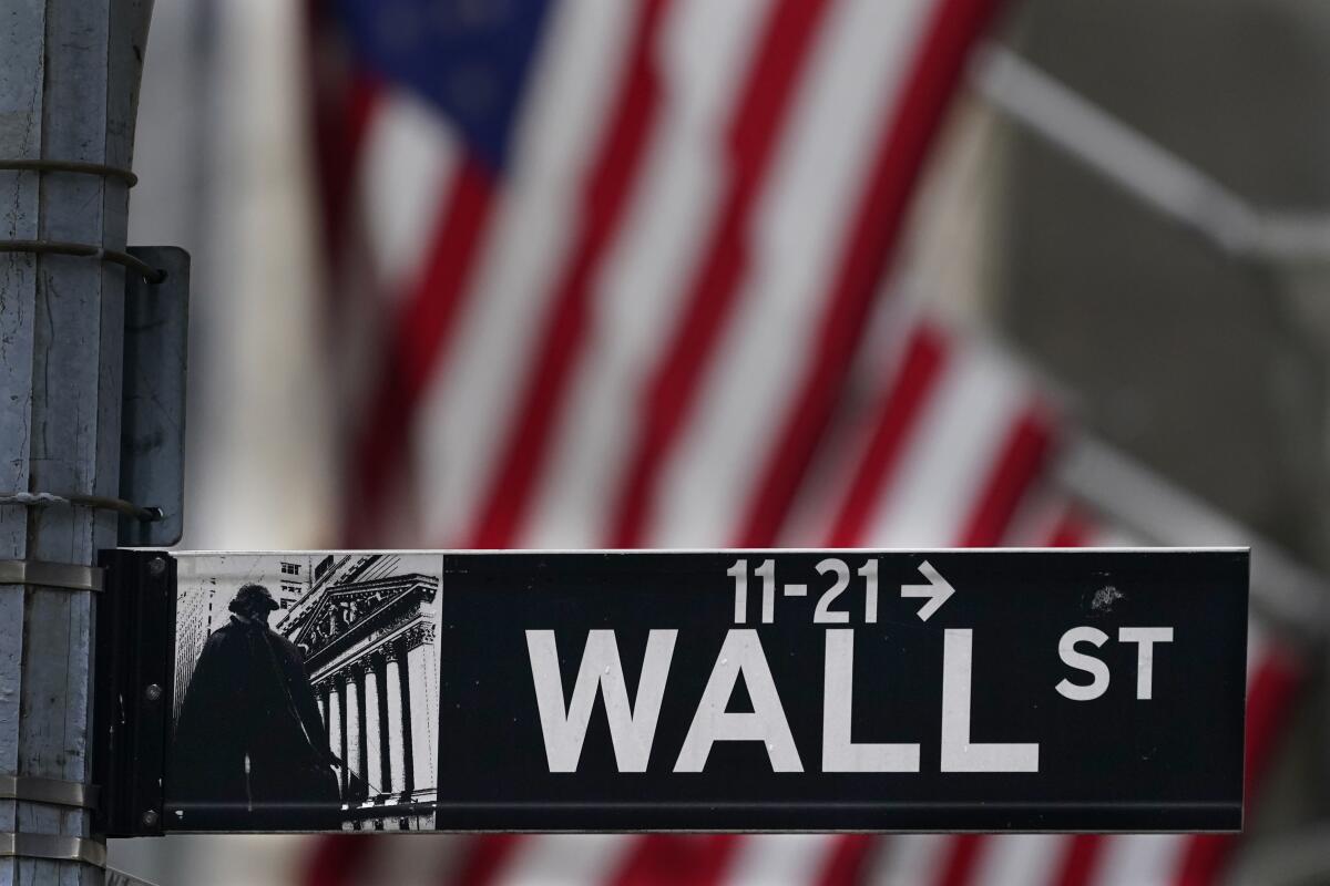 A Wall Street sign at the New York Stock Exchange.