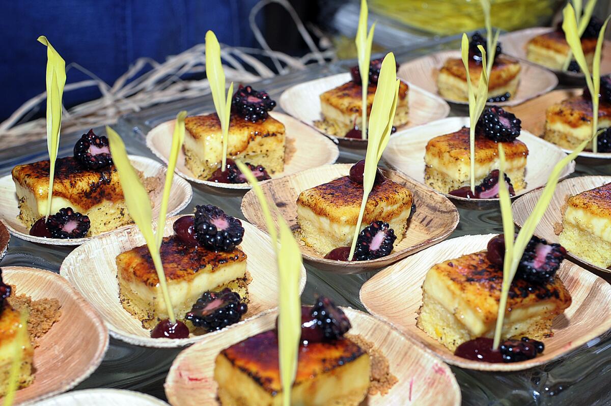 A creme brulee-topped cake and bruised berry dessert made with recycled ingredients at Wasted: A Celebration of Sustainable Food, held Sunday at Kitchens for Good's headquarters in San Diego.