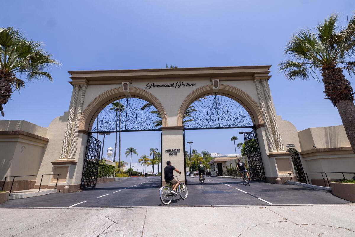 The gates at the Paramount Pictures studio lot. 