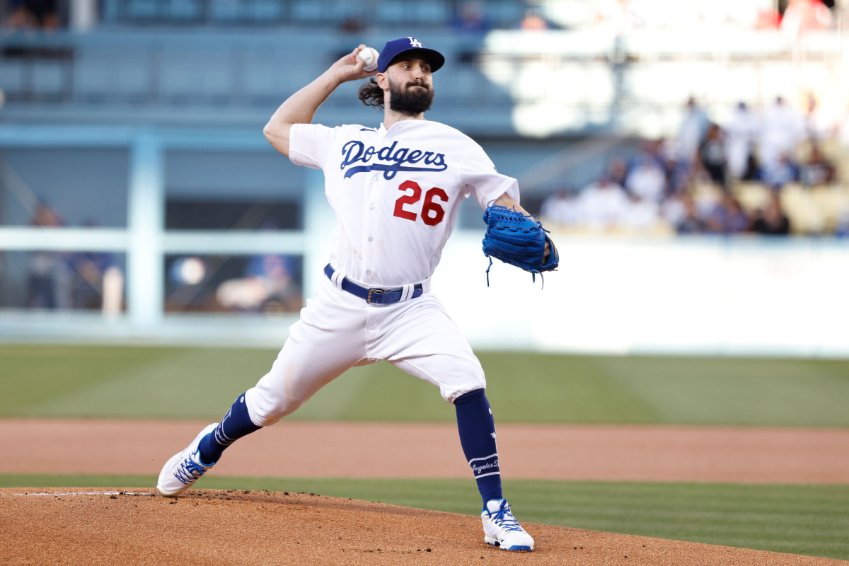 Dodgers starter Tony Gonsolin delivers a pitch during the first inning Friday.
