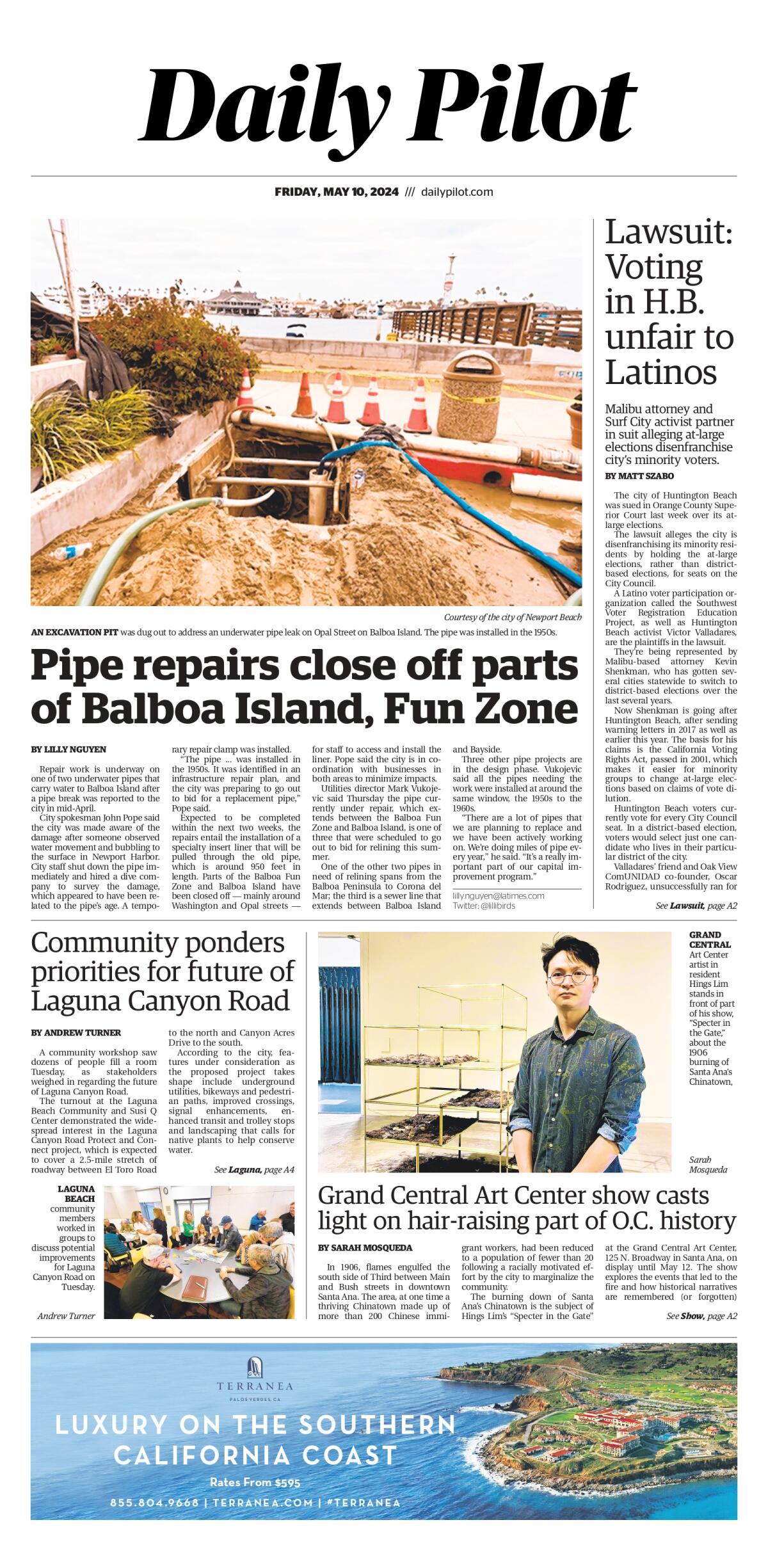Front page of the Daily Pilot e-newspaper for Friday, May 10, 2024.