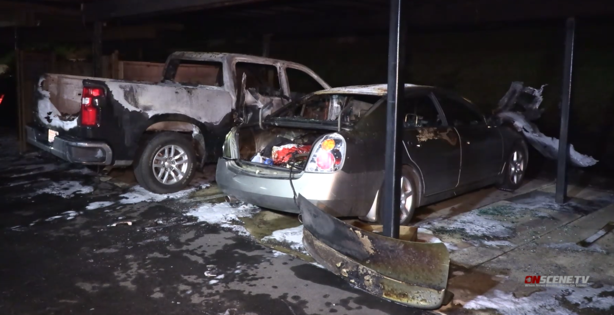 Eight vehicles were damaged in two fires early Monday in Mira Mesa that investigators think is part of a series.