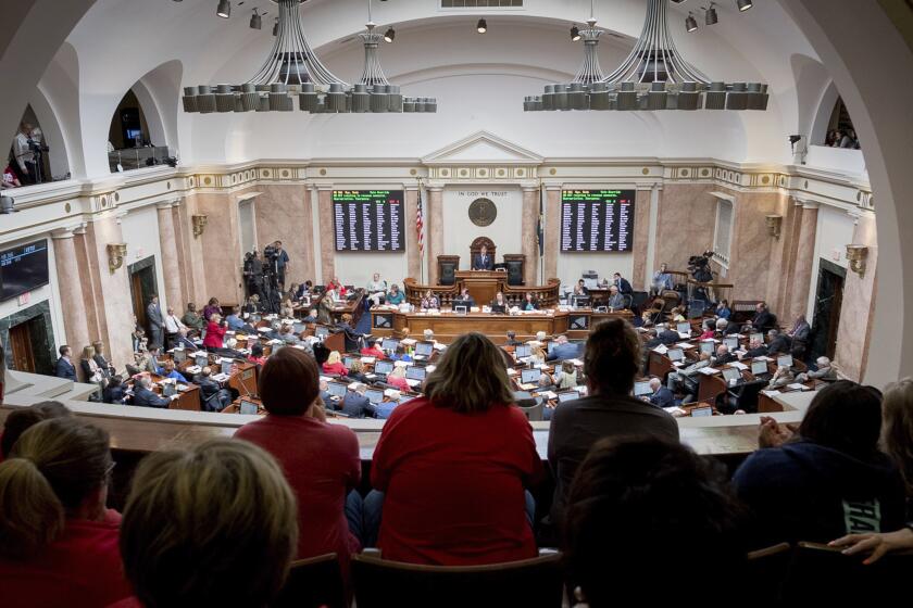 FILE - Visitors fill the gallery of the House chamber, Friday, April 13, 2018, in Frankfort, Ky. Kentucky's Republican-dominated legislature wrapped up work Friday, March 22, 2024, on a bill meant to lay the foundation to attract nuclear energy projects to a state where coal has reigned as king for generations, fueling the economy. (AP Photo/Bryan Woolston, File)