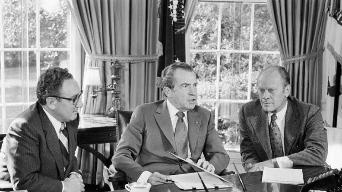 Henry Kissinger, Richard Nixon and Gerald Ford, the latter two vice presidents who became president.