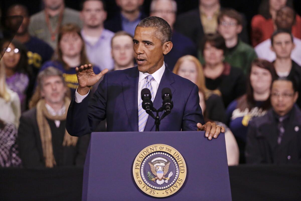 President Barack Obama speaks at Pellissippi State Community College in Knoxville, Tenn. Obama is promoting a plan to make publicly funded community college available to all students.