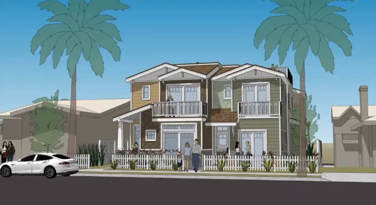 A rendering depicts a residential project planned for the 7300 block of Fay Avenue in La Jolla.