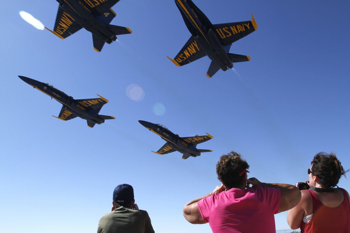 The Blue Angels fly in a show at the Naval Air Facility in El Centro.