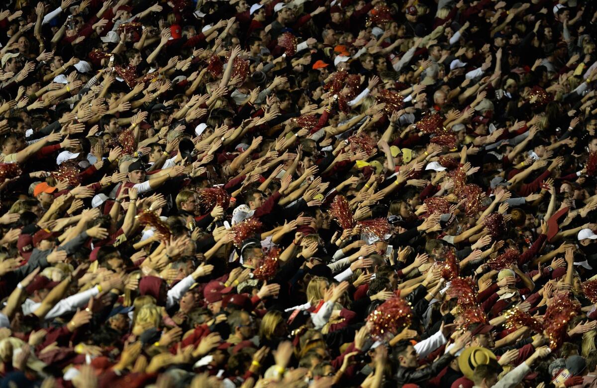 Florida State Seminoles fans celebrate during the 2014 Vizio BCS National Championship Game at the Rose Bowl in Pasadena.