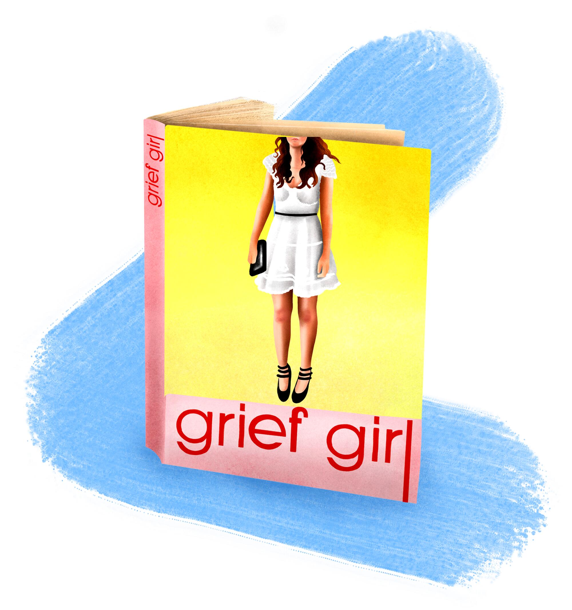 Illustration of a book titled “Grief Girl” with Sarah Ramos on the cover.