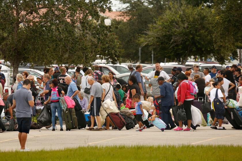 NAPLES, FLORIDA--SEPT. 9, 2107-The Germain Arena in Estero, Florida became an evacuation center where thousands of people flocked to on Saturday morning as Hurricane Irma approaches the area for a direct hit. (Carolyn Cole/Los Angeles Times)