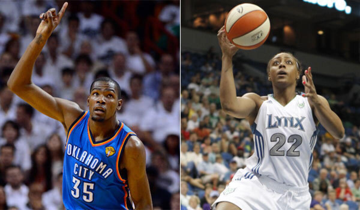 Oklahoma City's Kevin Durant and Minnesota's Monica Wright are engaged, she confirmed.