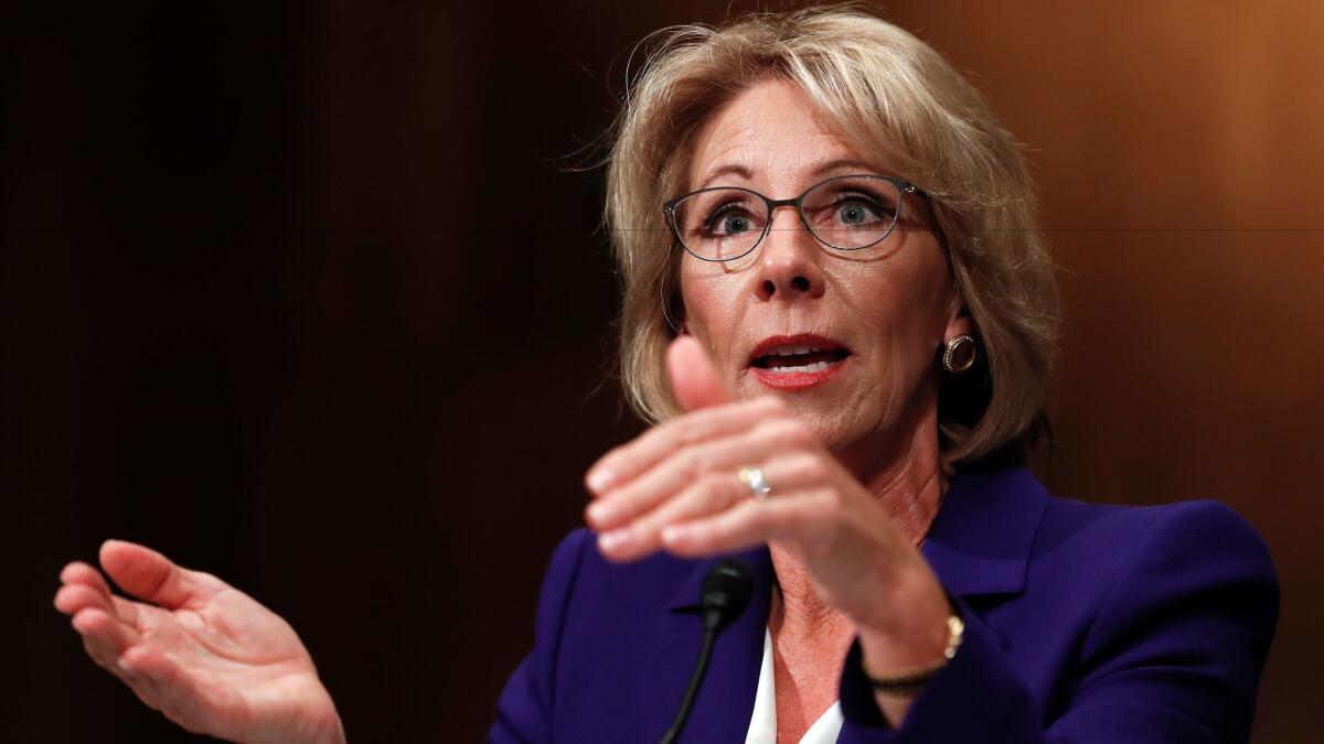 Betsy DeVos testifies on Capitol Hill in January.