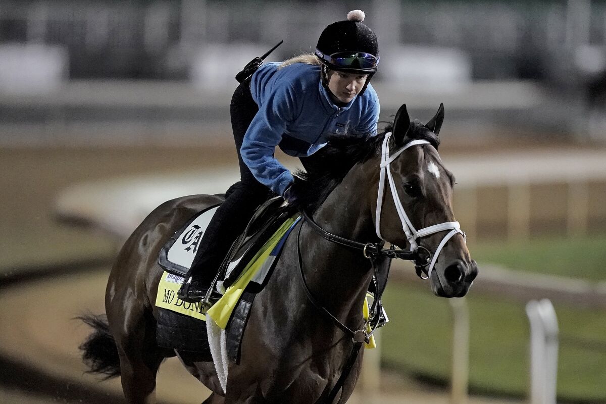 Kentucky Derby entrant Mo Donegal works out at Churchill Downs on Thursday.