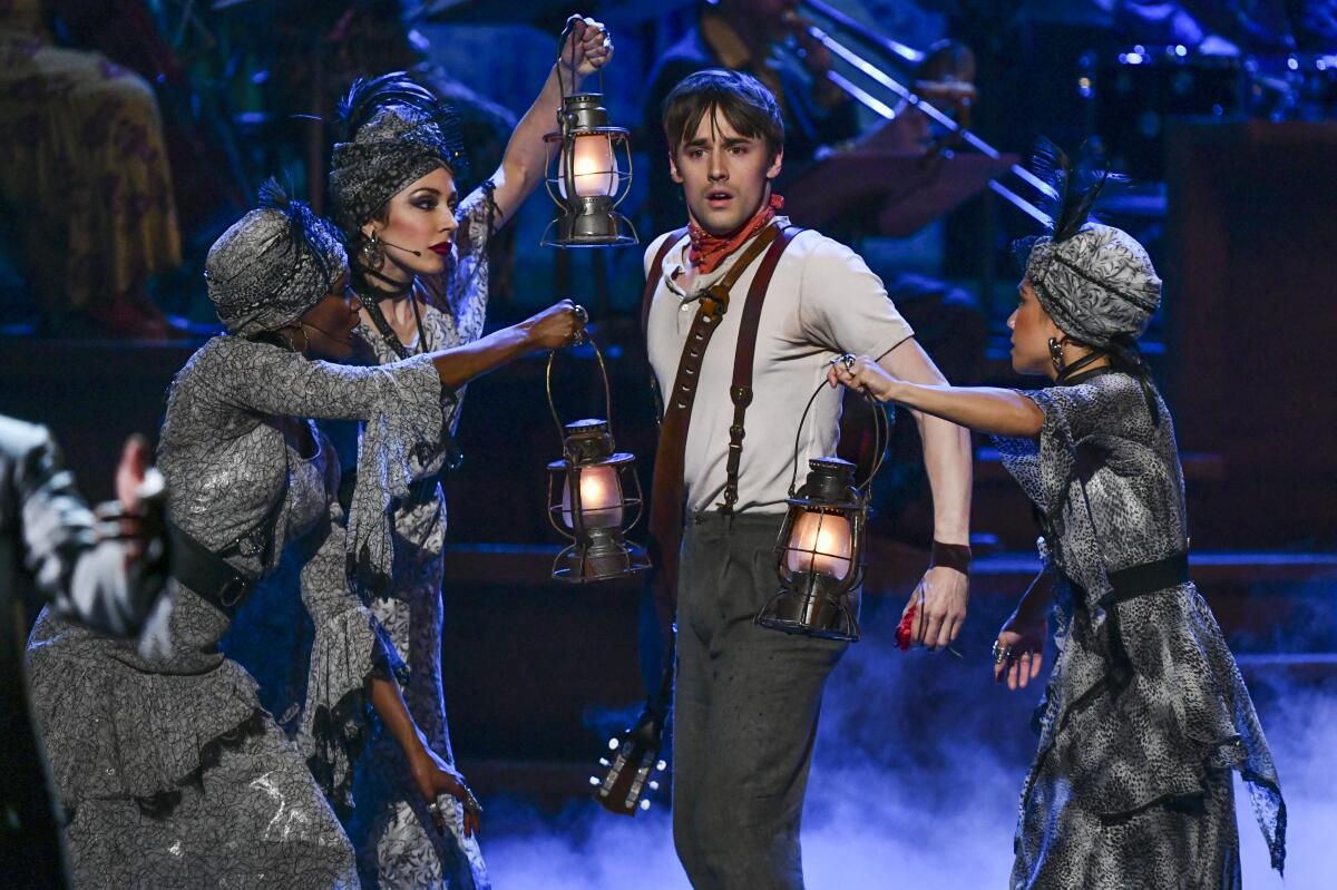 Reeve Carney, of the cast of "Hadestown" performs at the 73rd annual Tony Awards at Radio City Music Hall.