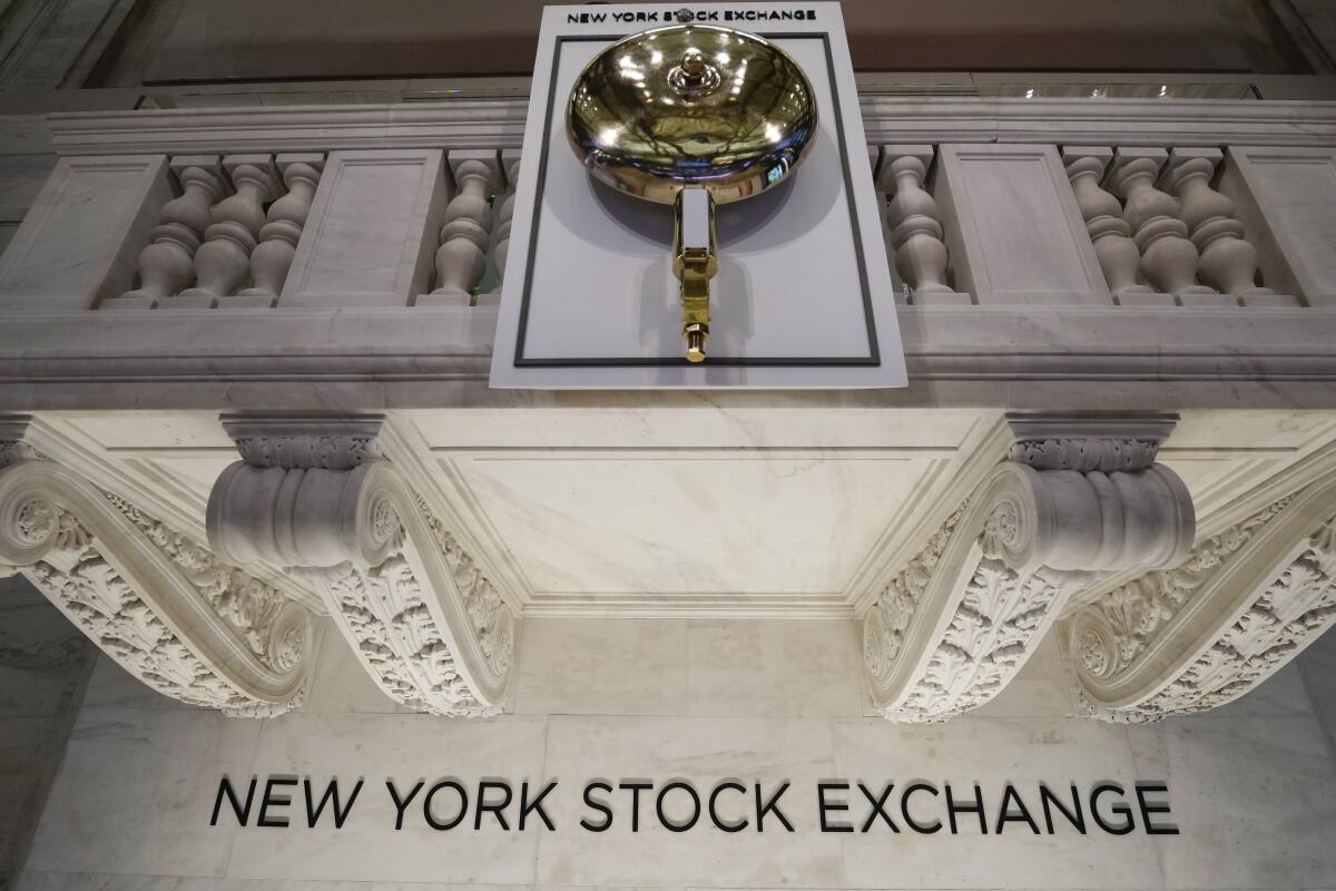 The opening bell is seen on the floor at the New York Stock Exchange