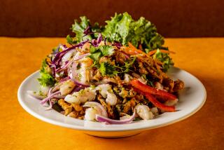 LOS ANGELES, CA - MONDAY, OCTOBER 18, 2021 - Crispy morning glory salad, served at Jitlada restaurant. (Ricardo DeAratanha / Los Angeles Times)