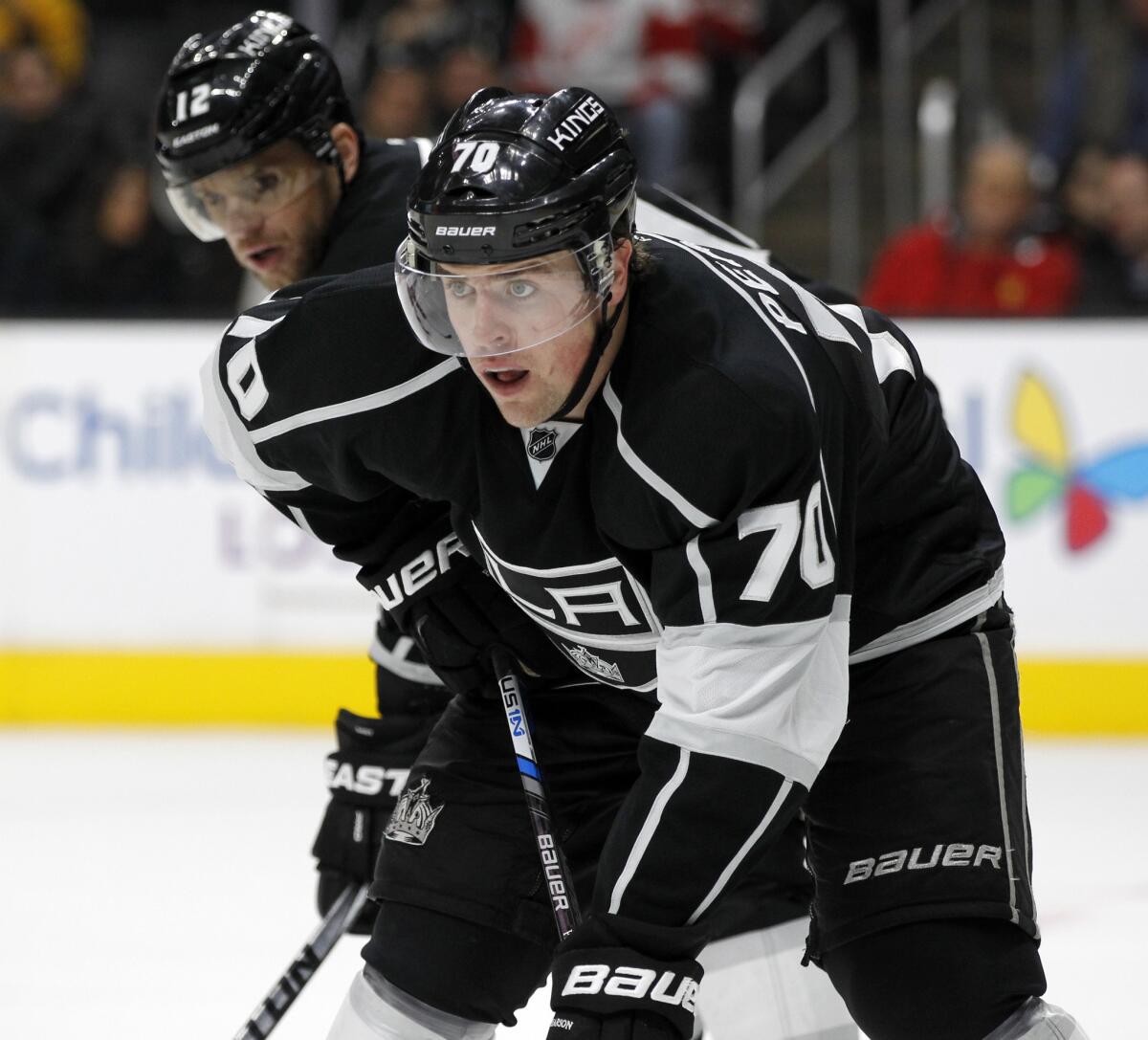 Kings forward Tanner Pearson looks on during a game against the Detroit Red Wings on Jan. 11.