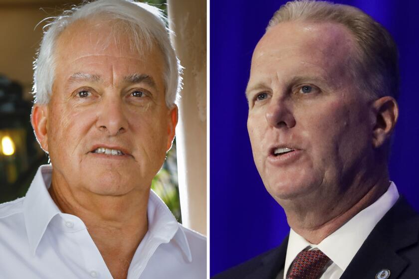 Composite photo of John Cox(R) and San Diego Mayor Kevin Faulconer(L) Photos by Howard Lipin/The San Diego Union-Tribune(left) and Chris Carlson/AP (right)