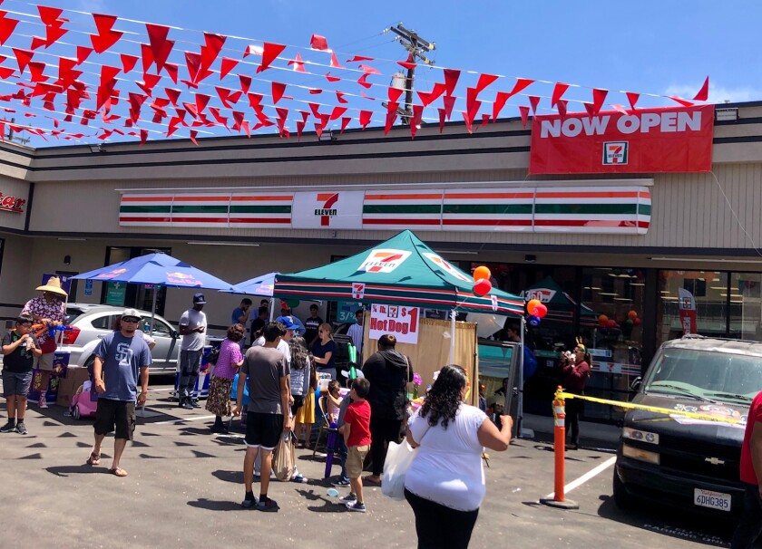 A new 7-Eleven convenience store opened Wednesday, July 17, 2019 in City Heights. Looking to attract more millennial customers and respond to a changing customer base, corporate officials are rolling out larger 7-Eleven stores that offer items like gourmet coffee, freshly baked cookies and a larger selection of fresh produce.