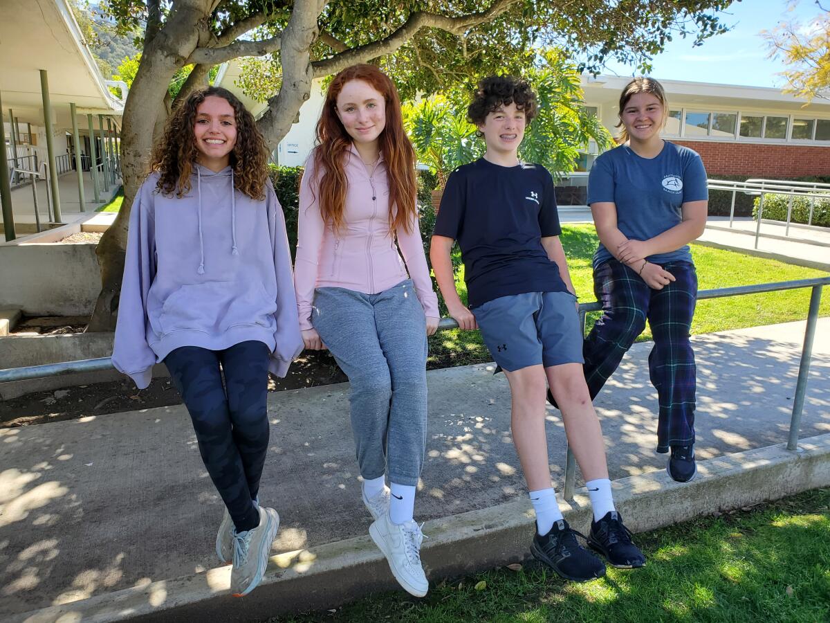 National History Day regional winners Maia Poch, Ruth and Simon Garrity and Bella Schere attend The Children's School.