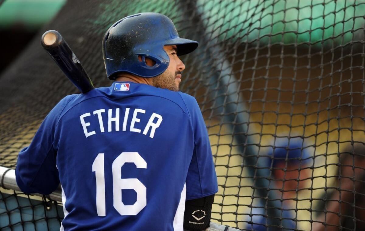 Andre Ethier waits for his turn in the batting cage last month.