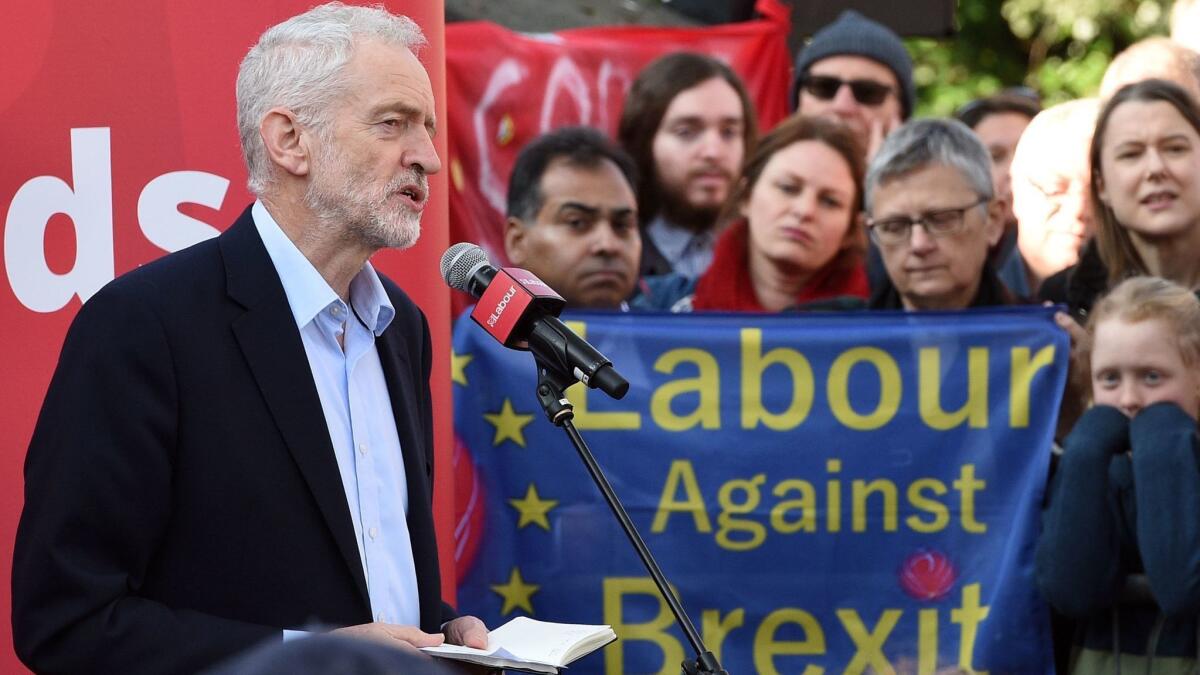 Labor Party leader Jeremy Corbyn addresses a rally in Broxtowe, England, on Feb. 23.