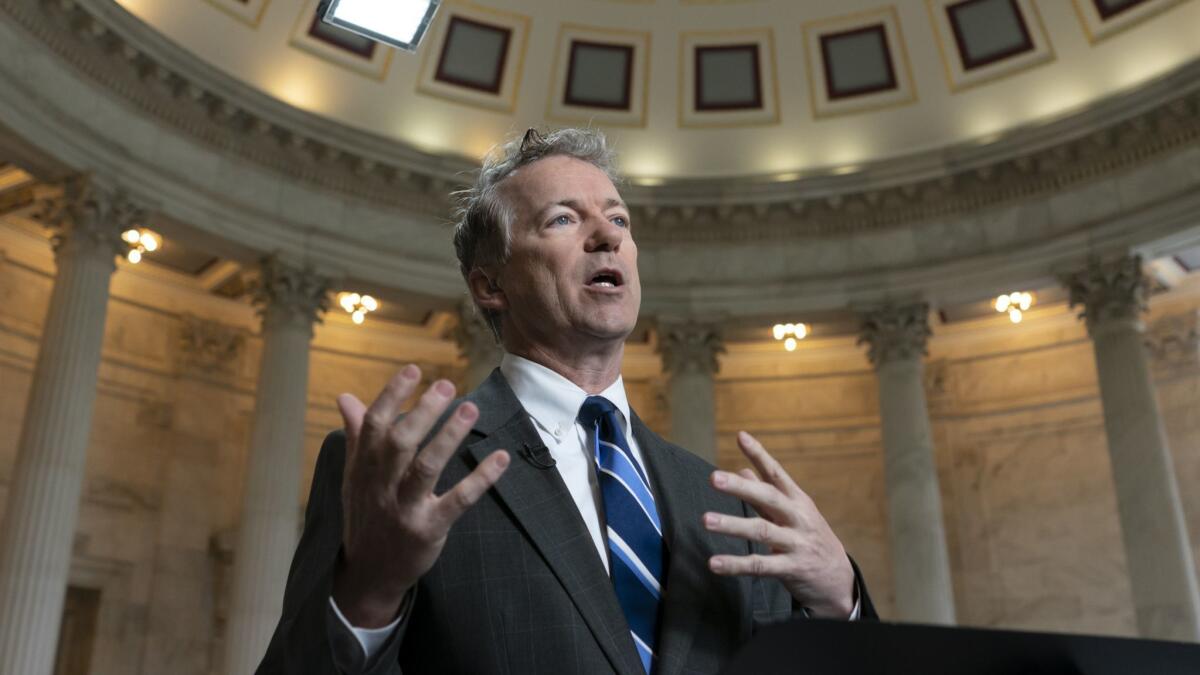 Sen. Rand Paul (R-Ky.) speaks during a news conference in Capitol Hill.