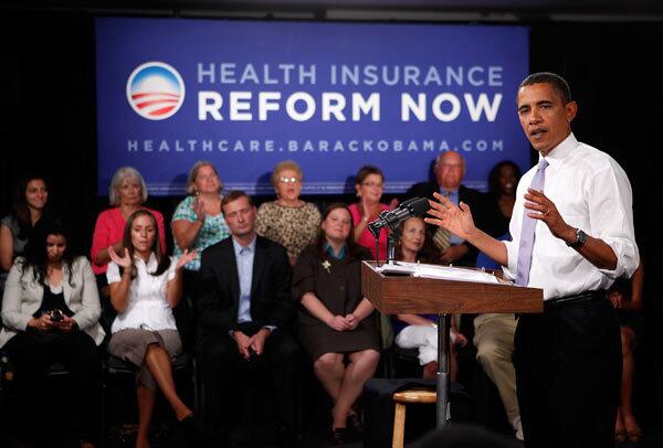 President Obama at a town hall meeting at Democratic National Headquarters