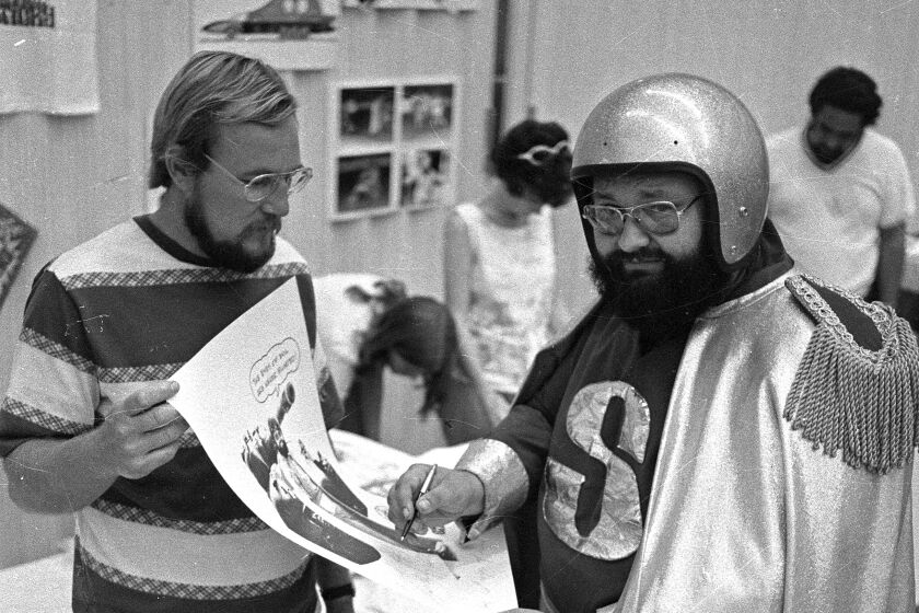 Captain Sticky signs autographs at the San Diego Comic Convention in the El Cortez Hotel on July 31, 1974.