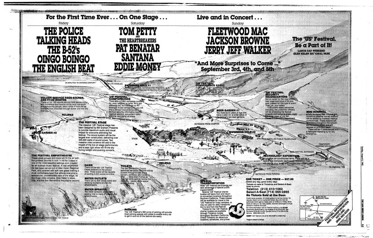 Us Festival advertisement published in The San Diego Union, Aug. 8, 1982.