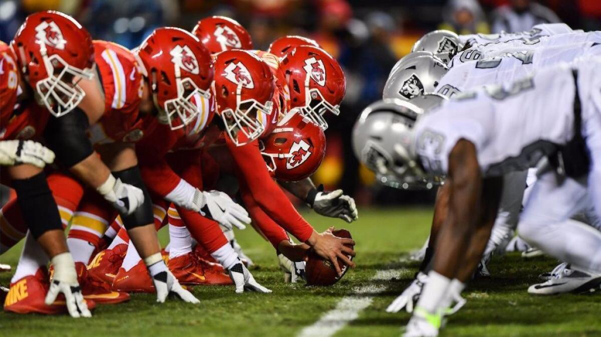 The Chiefs get ready to snap the ball during a game against the Raiders on Dec. 8.