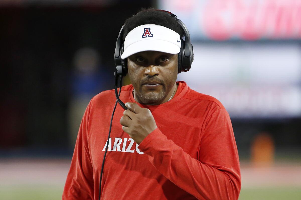 Arizona coach Kevin Sumlin looks on from the sideline during a game against Texas Tech.
