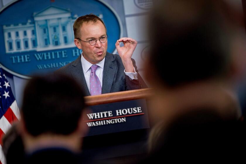 Office of Management and Budget Director Mick Mulvaney speaks about the Consolidated Appropriations Act of 2018 at the White House March 22, 2018 in Washington, DC. Trump will sign off on a massive spending deal reached by Republican and Democratic leaders on Capitol Hill, the White House said Thursday, acknowledging it did not fulfill all of their wishes. "Is the president going to sign the bill? The answer is yes," Mick Mulvaney, the director of the Office of Management and Budget, told reporters. / AFP PHOTO / Brendan Smialowski (Photo credit should read BRENDAN SMIALOWSKI/AFP/Getty Images) ** OUTS - ELSENT, FPG, CM - OUTS * NM, PH, VA if sourced by CT, LA or MoD **