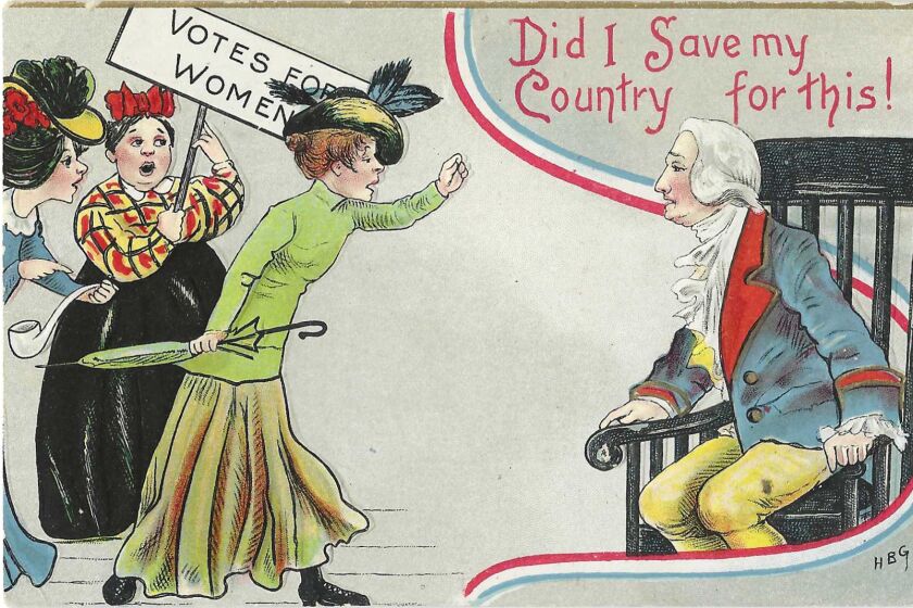 vintage postcard on women's suffrage from Patt Morrison's collection