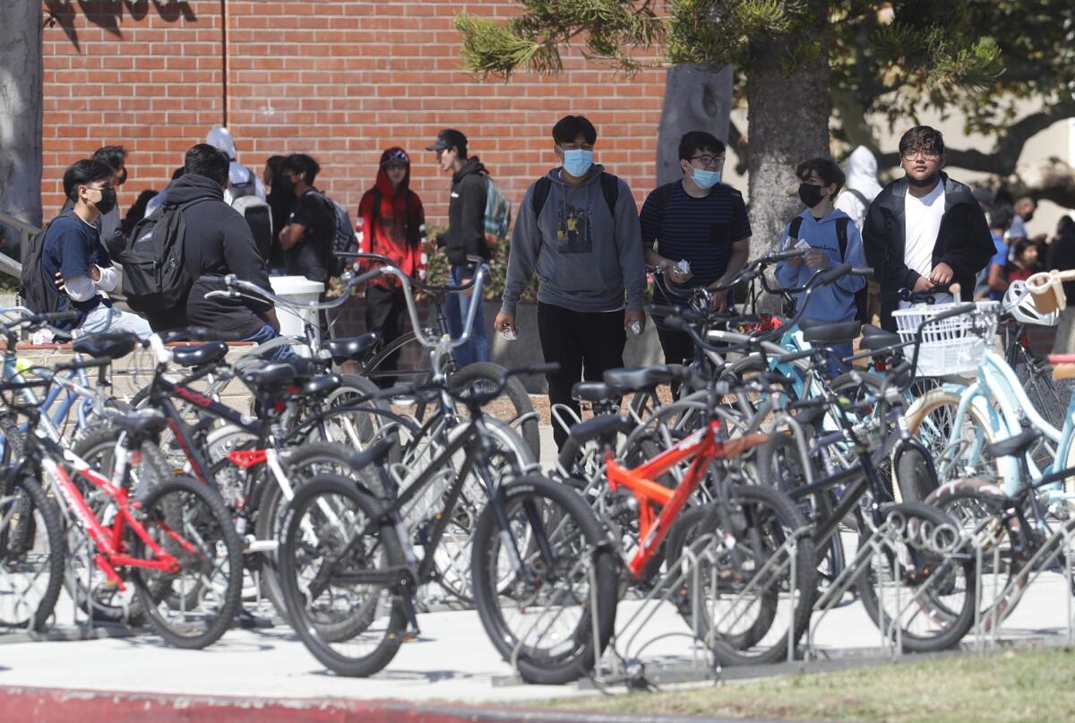 Students on their lunch hour at Estancia High in Costa Mesa, in Sept. 2021.
