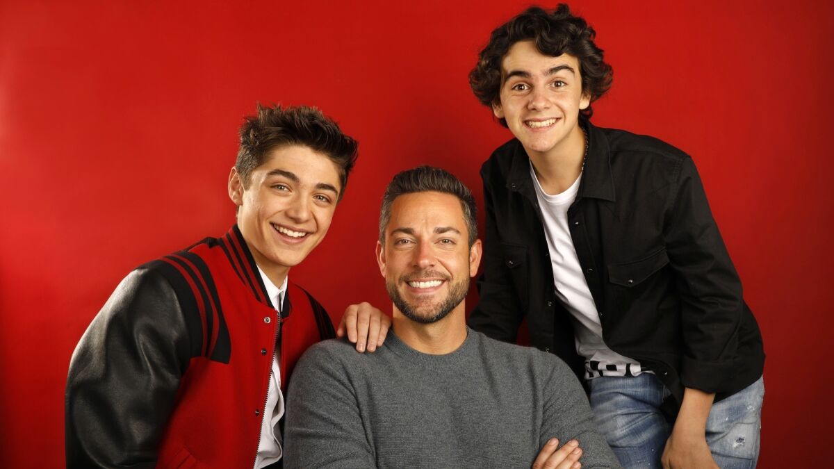 From left, Asher Angel, Zachary Levi and Jack Dylan Grazer