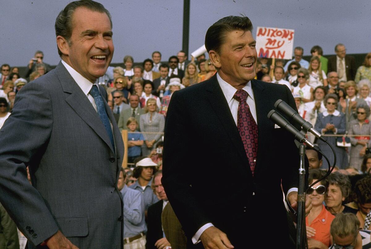 Richard Nixon, left, and Ronald Reagan